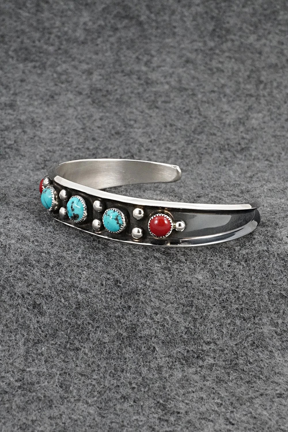 Turquoise, Coral & Sterling Silver Bracelet - Paul Largo