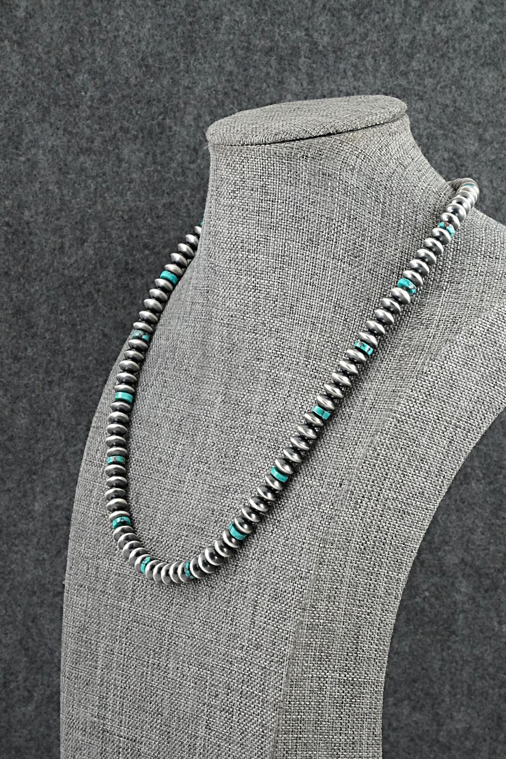 Turquoise & Sterling Silver Navajo Pearl Necklace 18" - Tonisha Haley