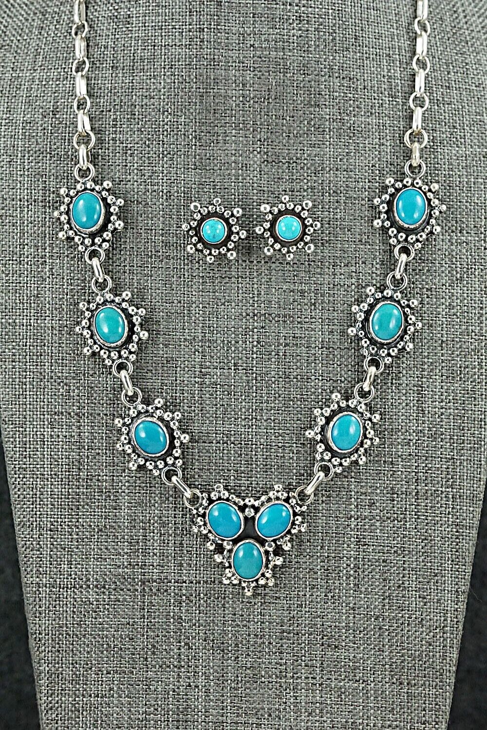Turquoise & Sterling Silver Necklace and Earrings Set - Roie Jaque