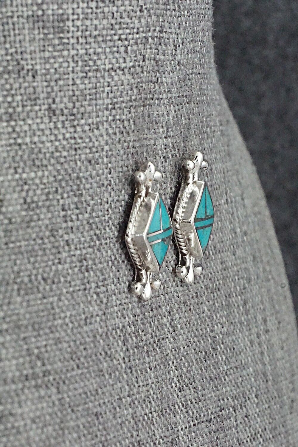 Turquoise & Sterling Silver Inlay Earrings - James Manygoats