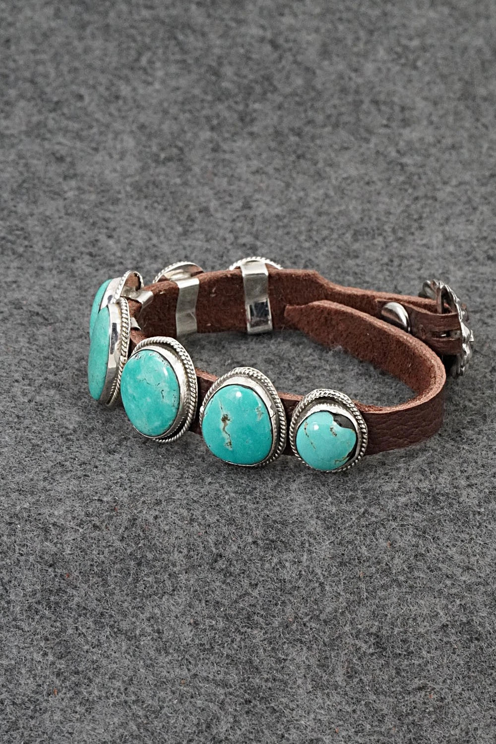 Turquoise, Spiny Oyster, Sterling Silver & Leather Bracelet - Marlene Ramone