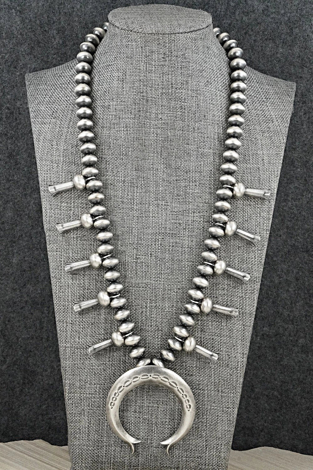 Sterling Silver Navajo Pearl Squash Blossom Necklace - Presley Haley