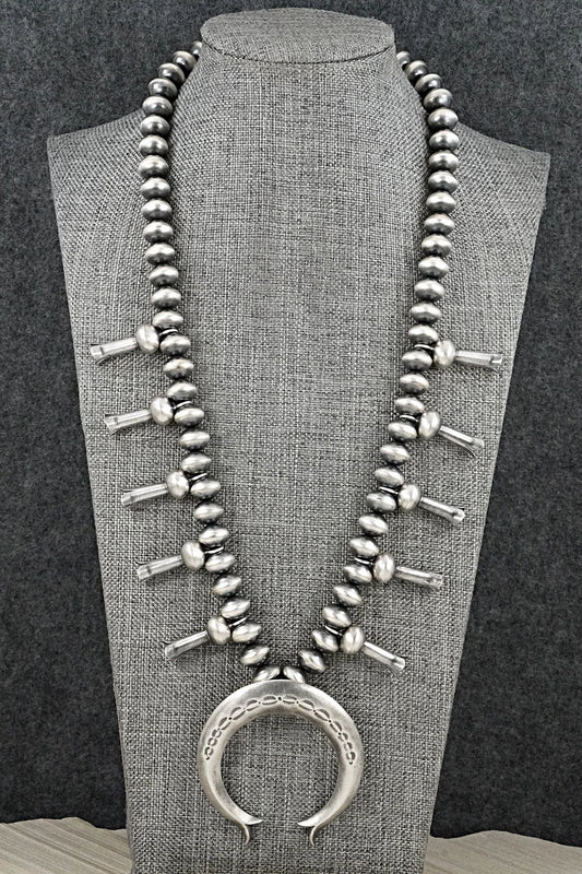 Sterling Silver Navajo Pearl Squash Blossom Necklace - Presley Haley