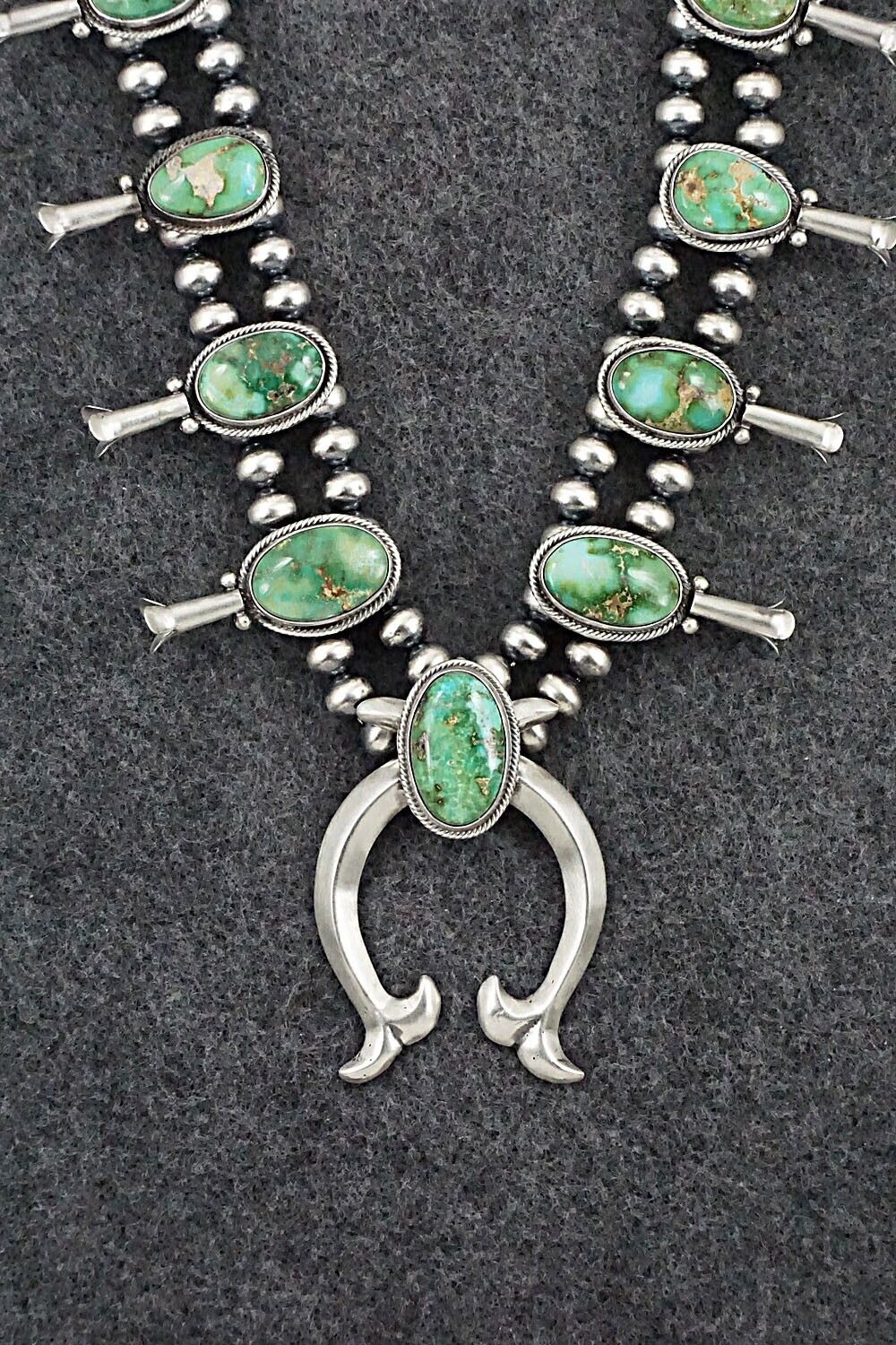 Turquoise & Sterling Silver Squash Blossom Necklace - Tom Lewis