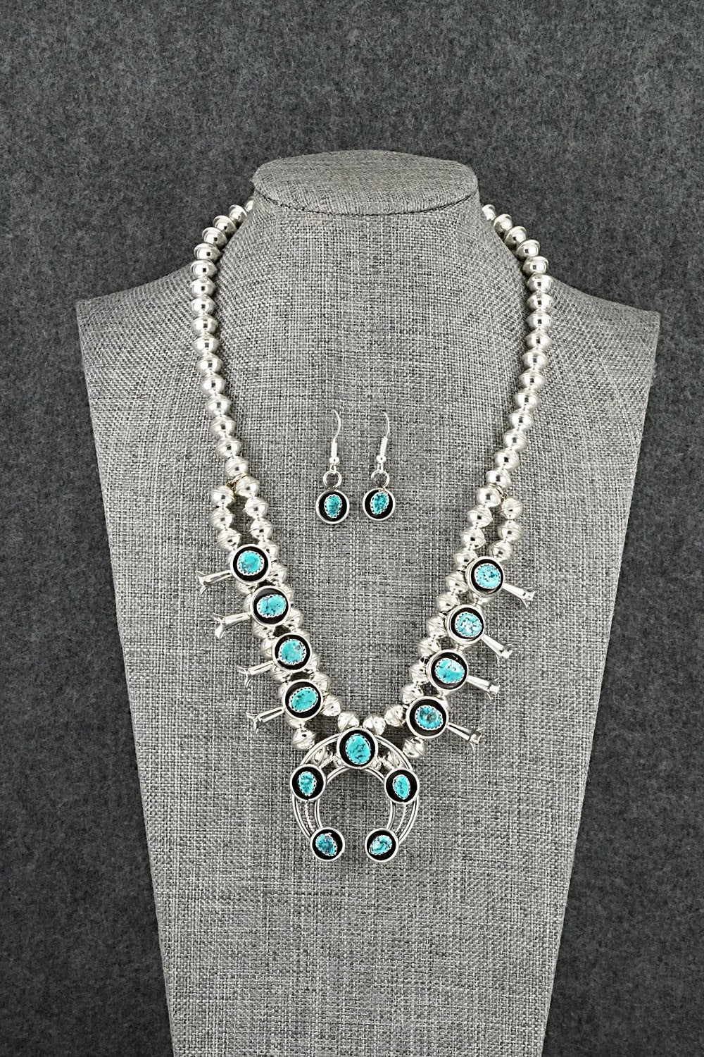 Turquoise & Sterling Silver Squash Blossom Set - Phil Garcia