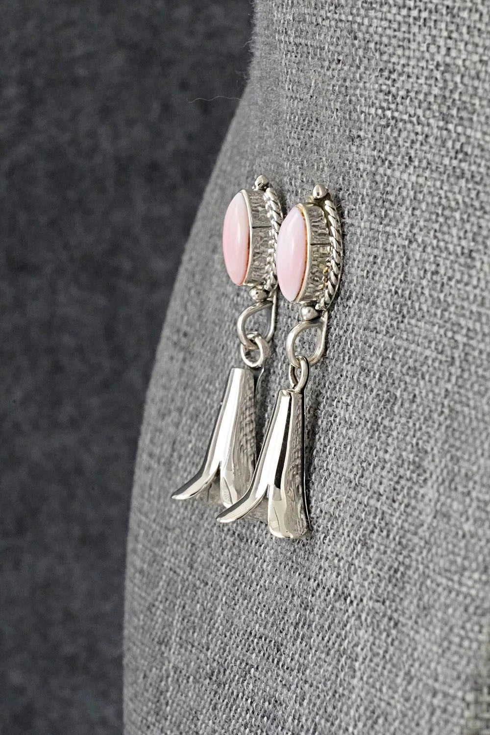 Pink Conch & Sterling Silver Earrings - Rytanna Yazzie