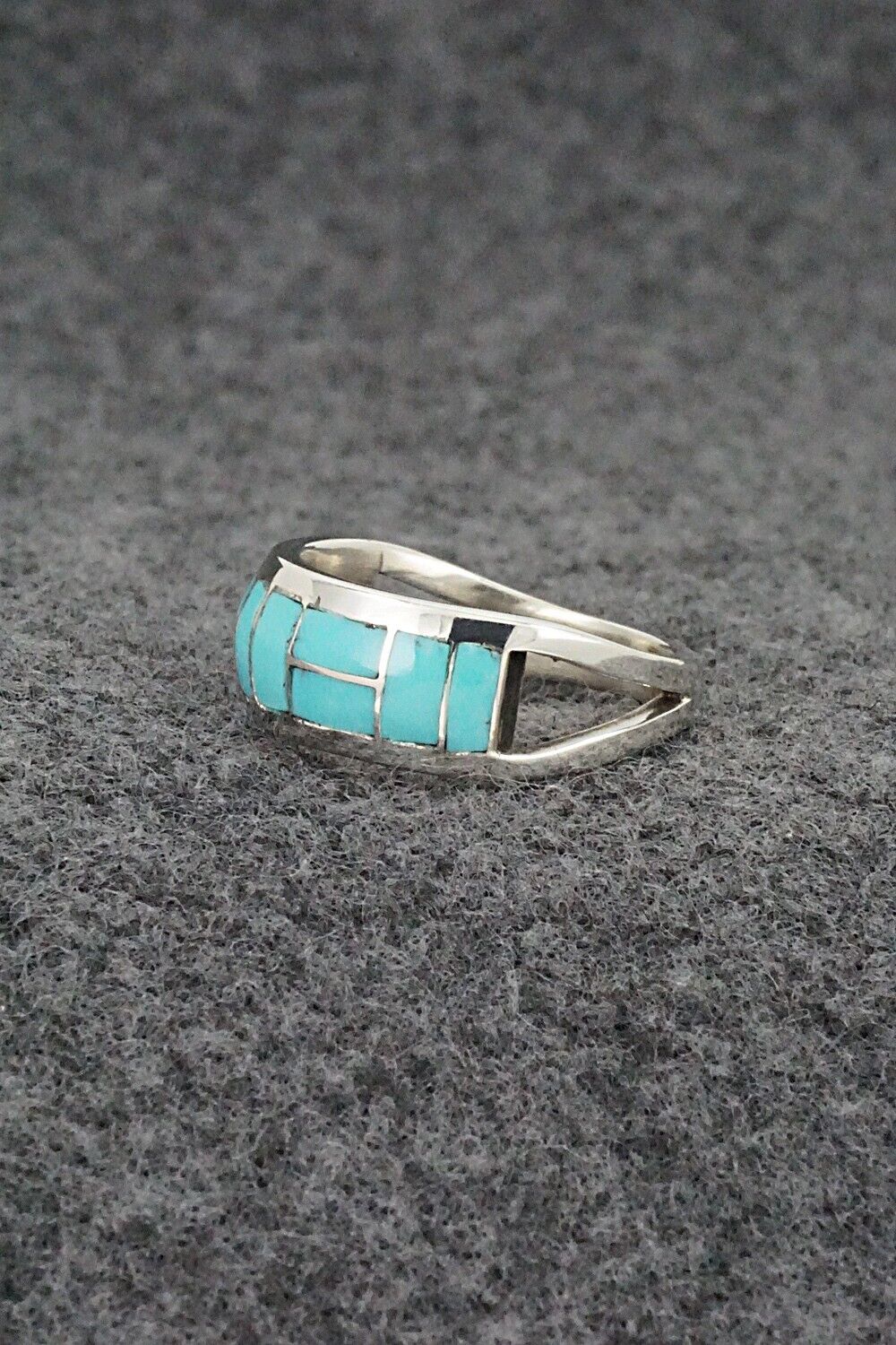 Turquoise & Sterling Silver Inlay Ring - Sibert Bowannie - Size 7