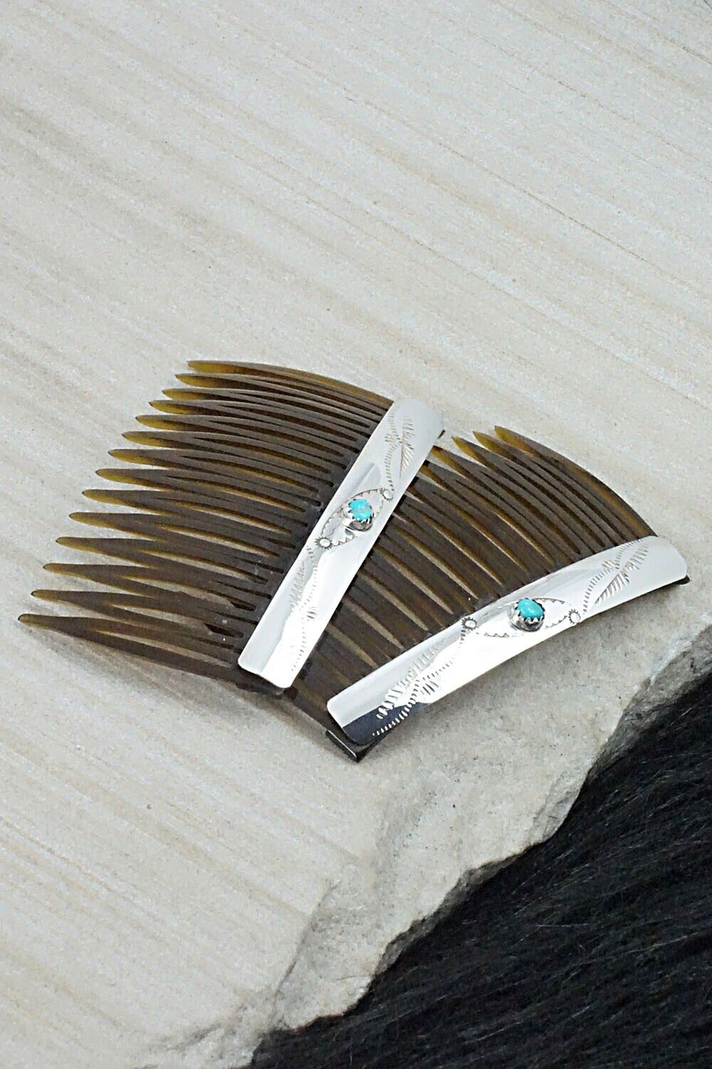 Turquoise & Sterling Silver Hair Combs - Randall Dalgai