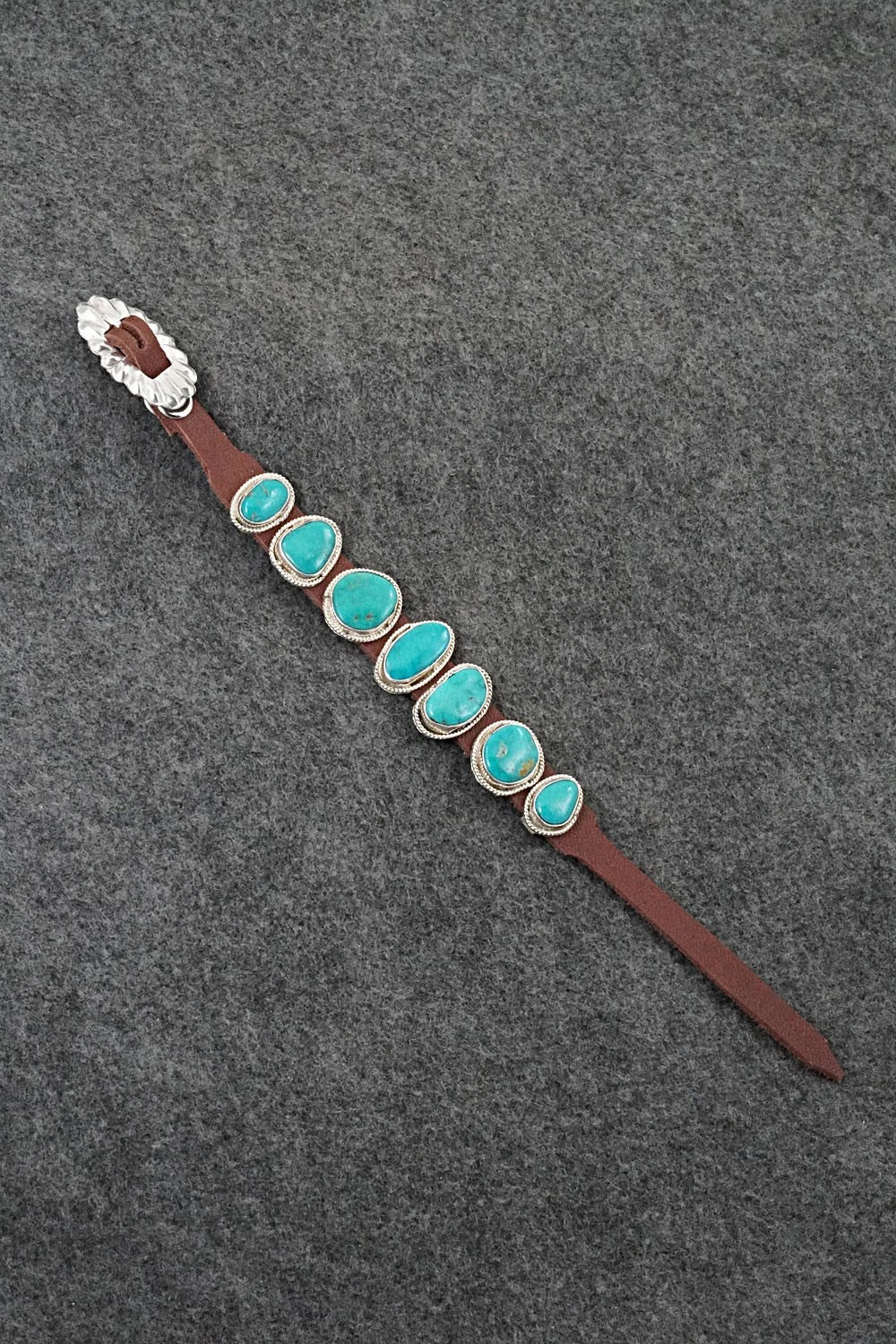 Turquoise, Sterling Silver & Leather Bracelet - Marlene Ramone