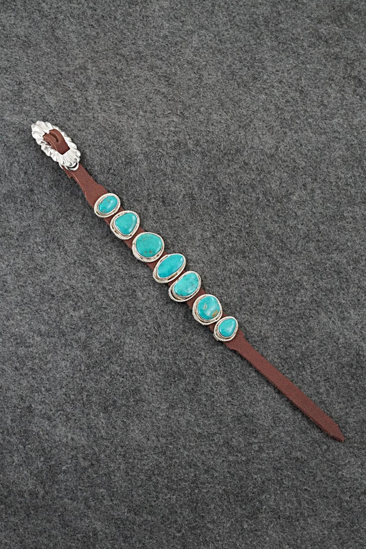 Turquoise, Sterling Silver & Leather Bracelet - Marlene Ramone