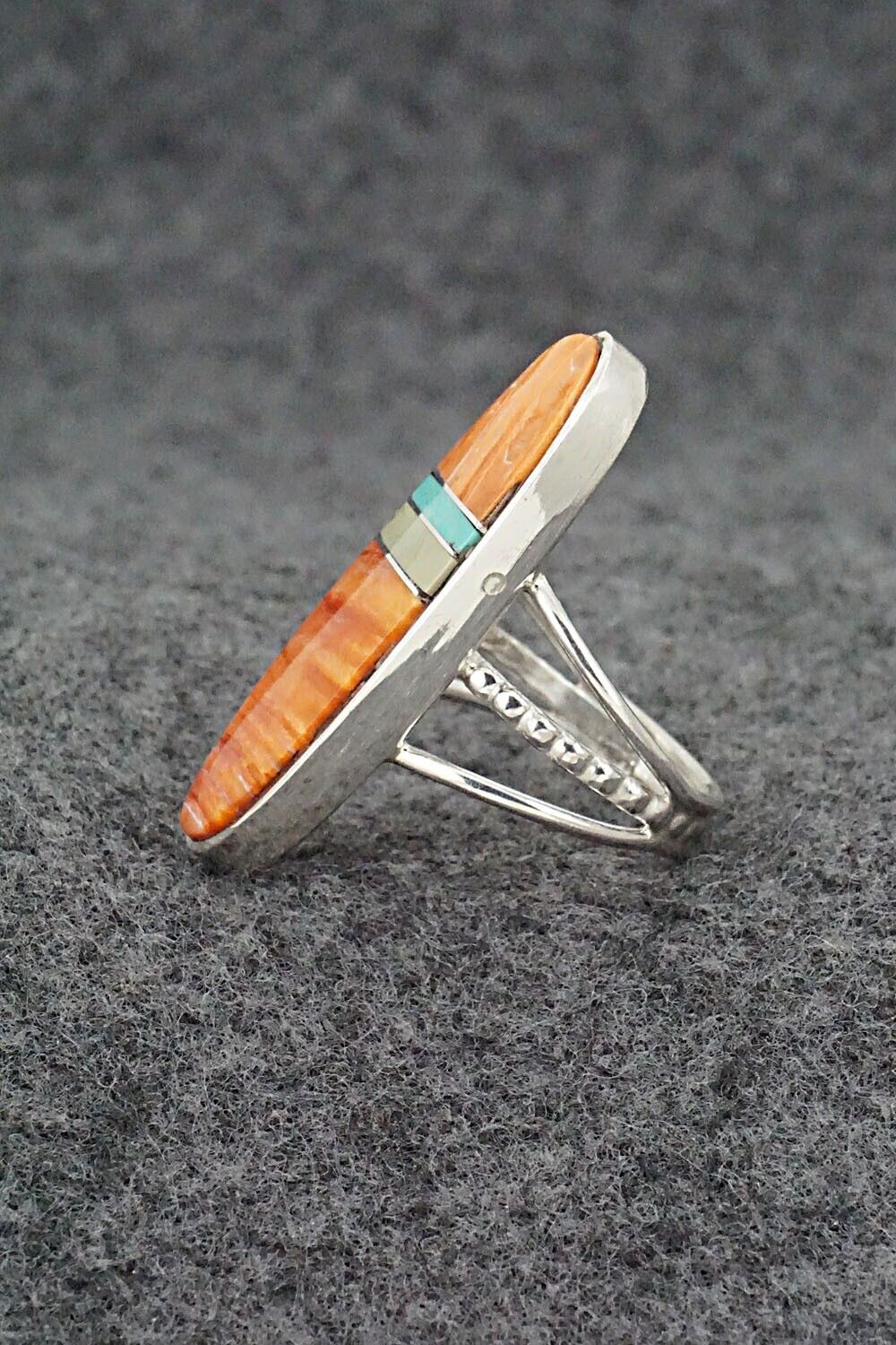 Spiny Oyster, Turquoise & Sterling Silver Ring - Harold Smith - Size 6.25