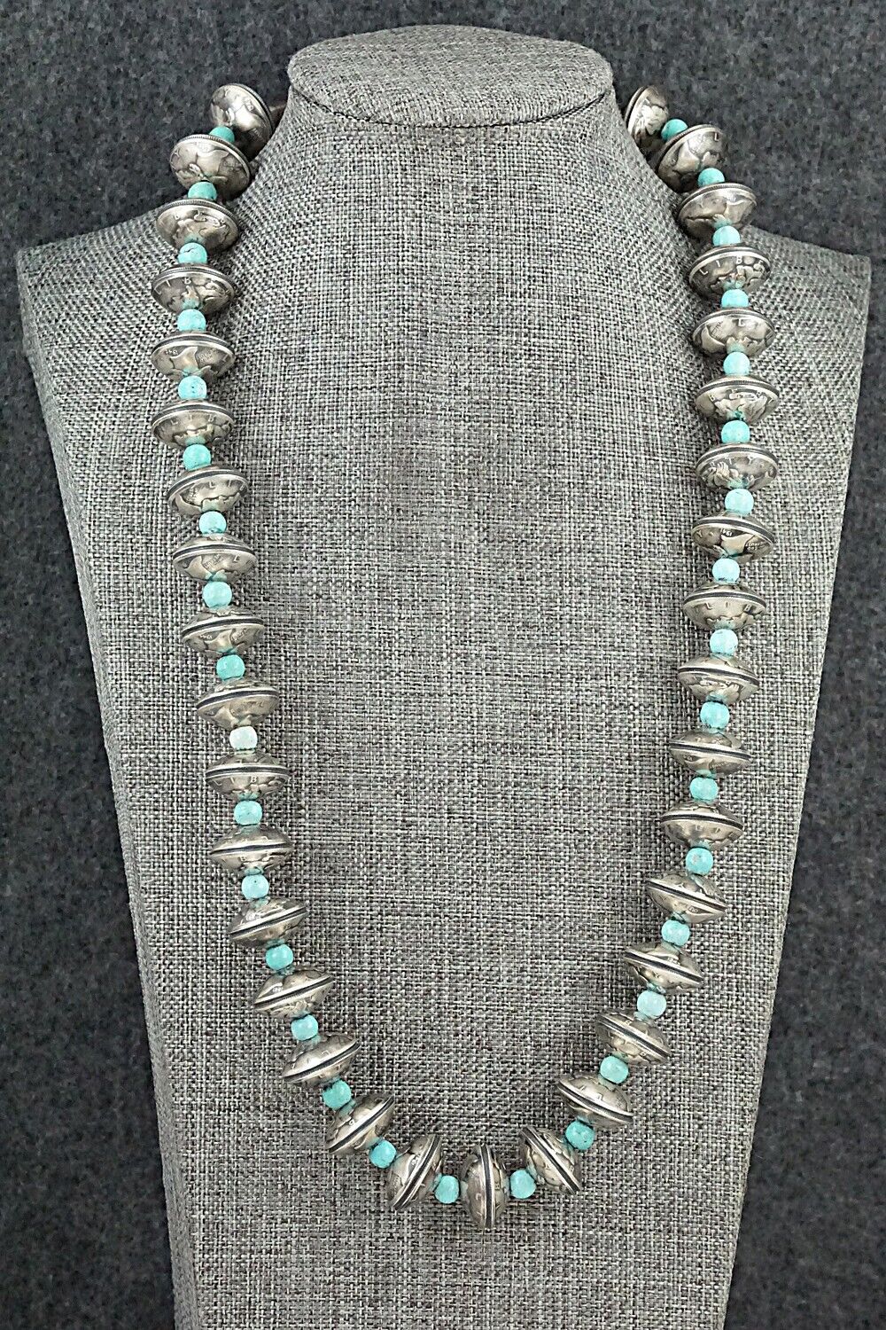 Turquoise & Handmade Mercury Dime Bead Sterling Silver Necklace - Julius Burbank
