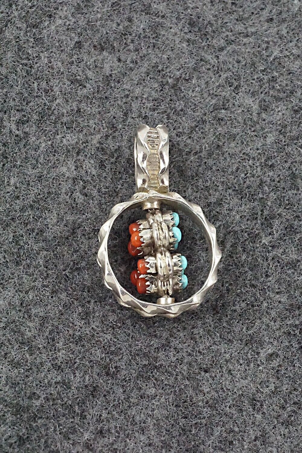 Coral, Turquoise & Sterling Silver Reversible Pendant - Wayne Johnson Sr.