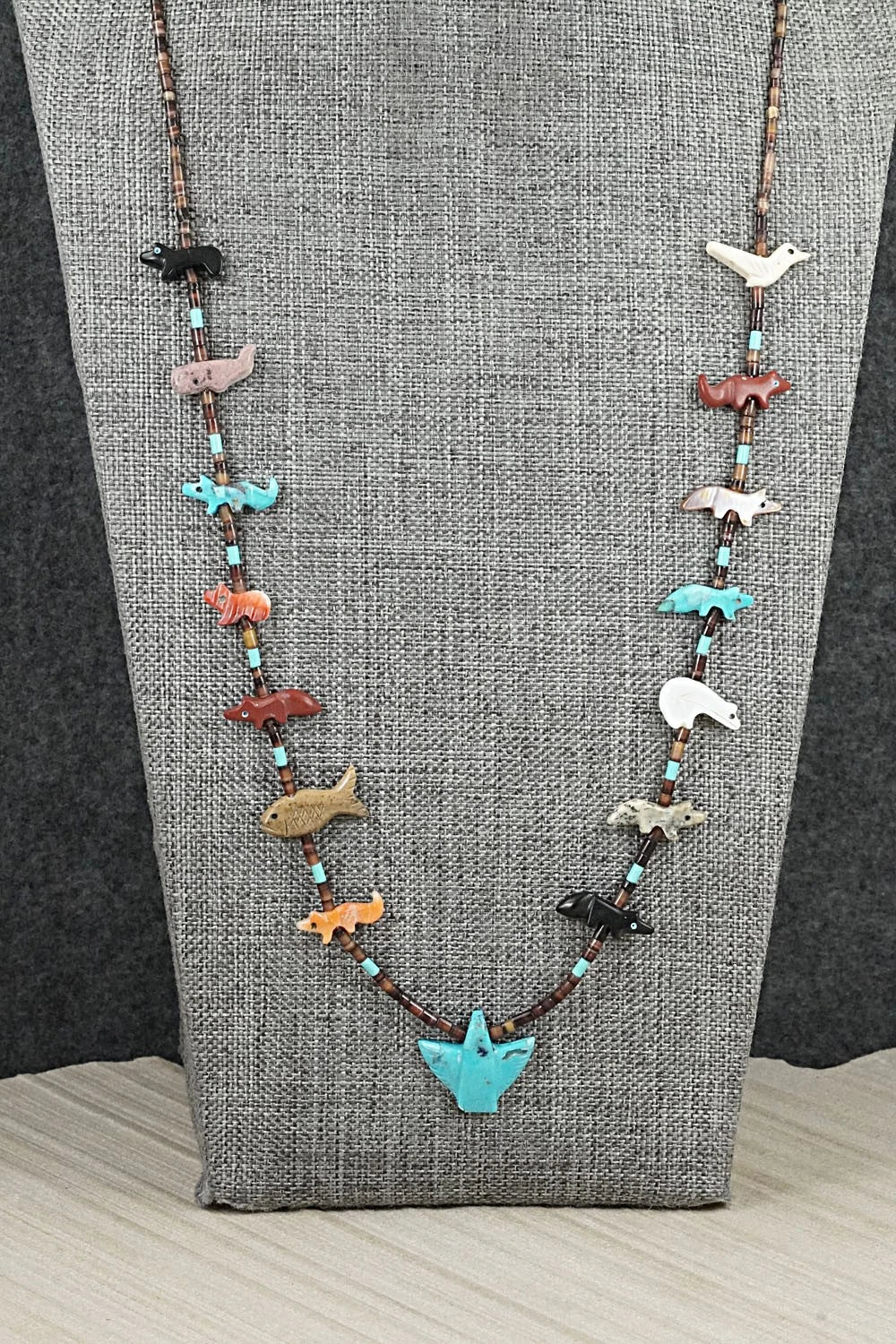 Multi-Stone Fetish Carving & Sterling Silver Necklace - Hector Goodluck