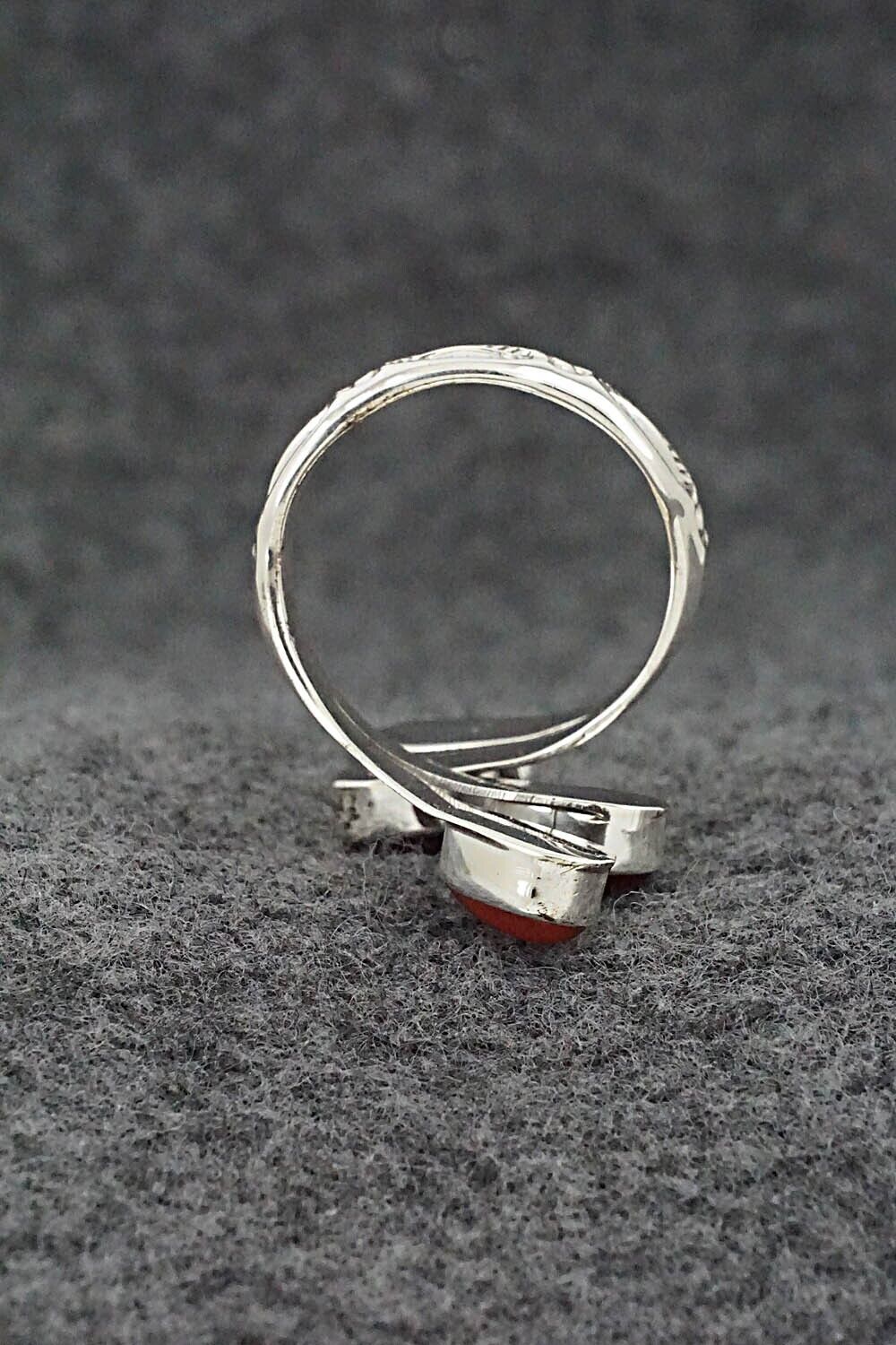 Coral & Sterling Silver Ring - Thomas Yazzie - Size 9