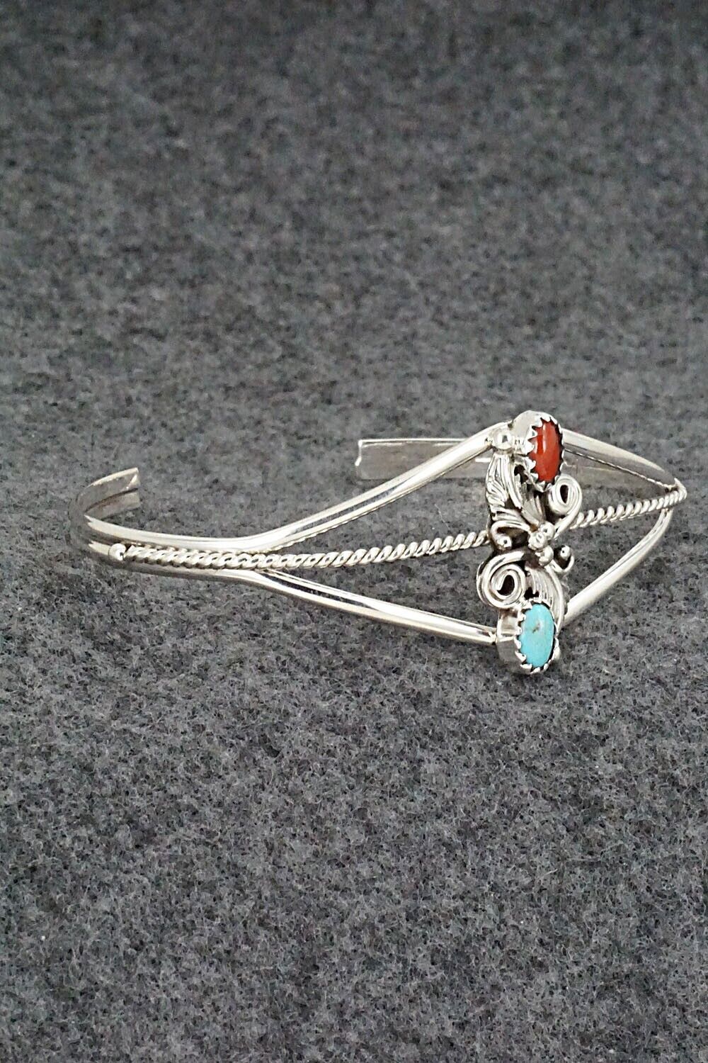 Turquoise, Coral & Sterling Silver Bracelet - William Begay