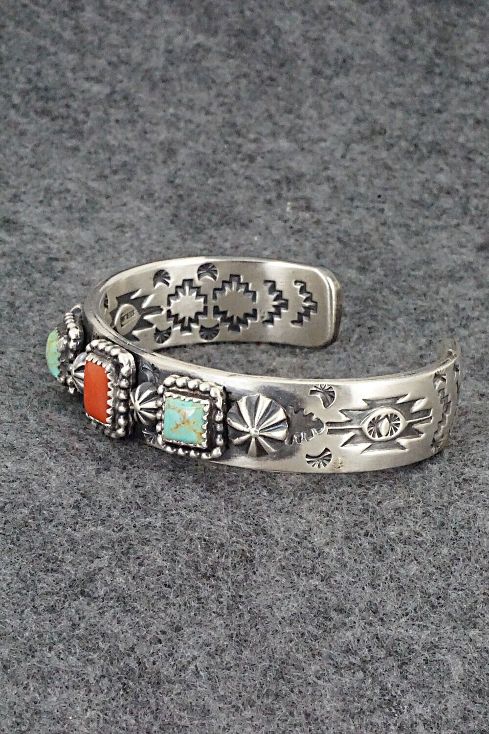 Turquoise, Coral & Sterling Silver Bracelet - Andrew Gordon
