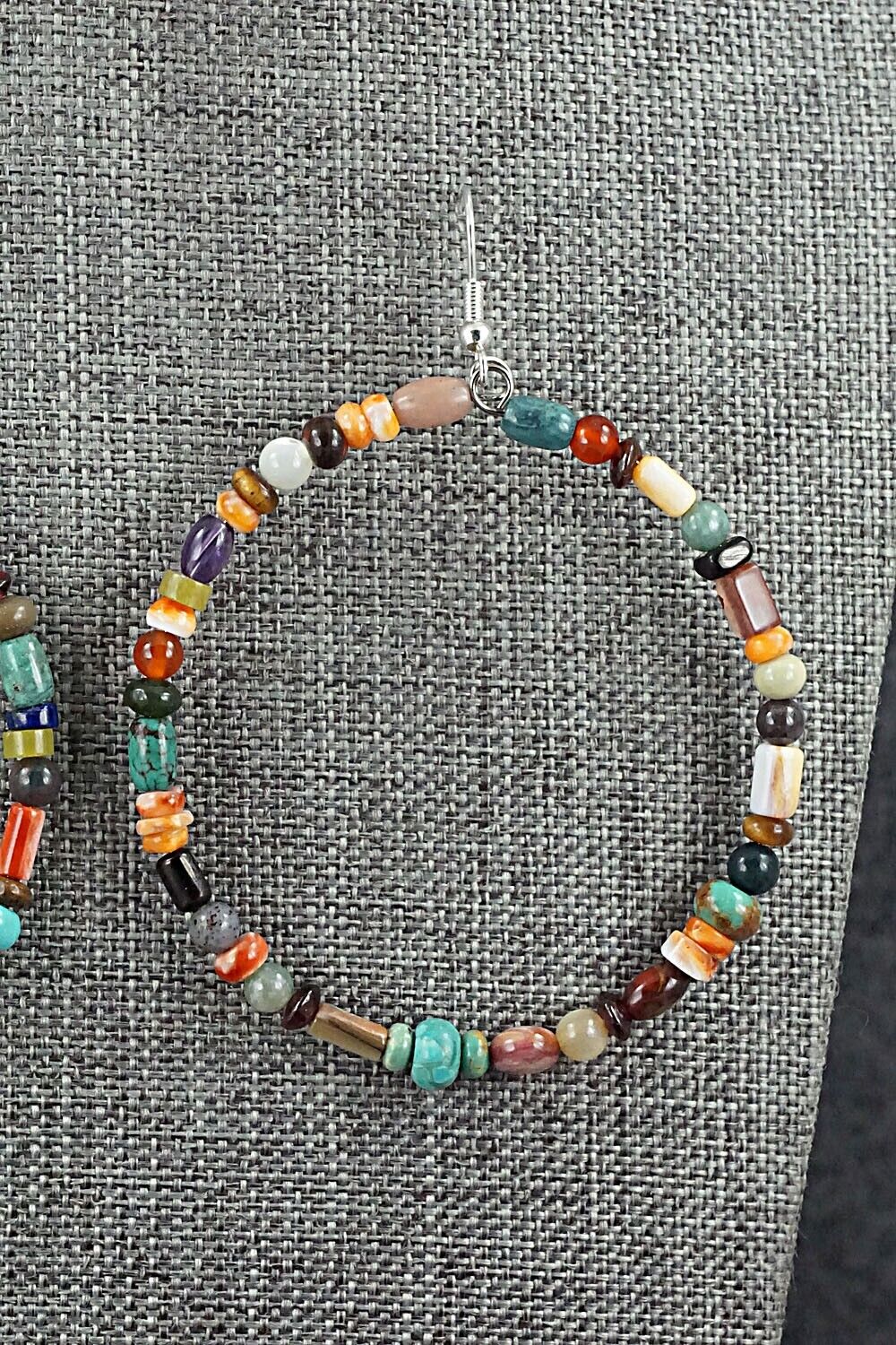 Multi Stone & Sterling Silver Hoop Earrings - Helen Tsosie