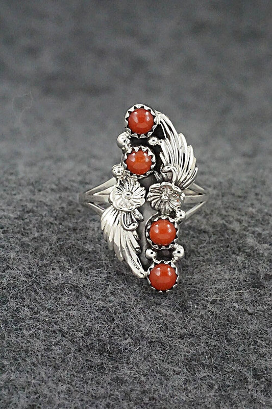 Coral & Sterling Silver Ring - Alice Rose Saunders - Size 7.5