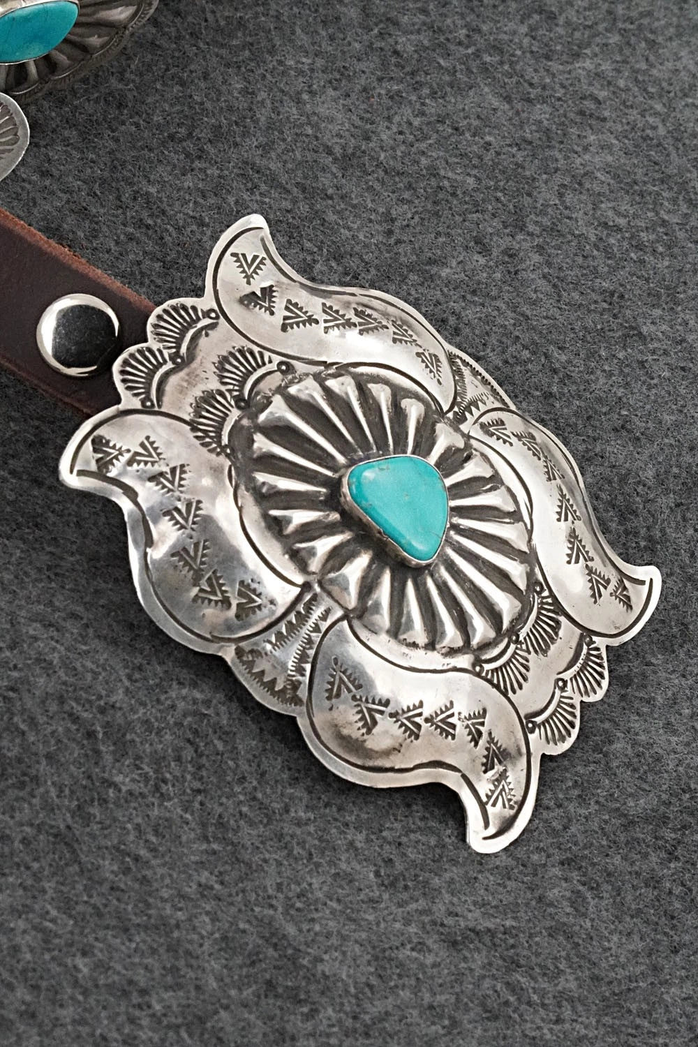Turquoise, Sterling Silver & Leather Concho Belt - Marilyn Ramone