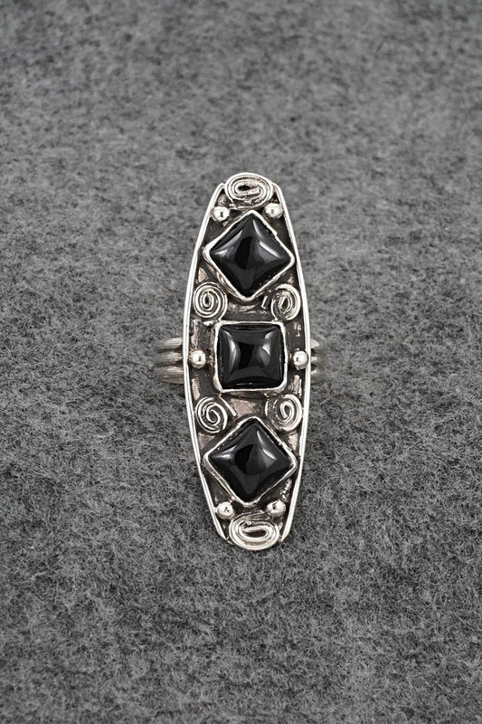 Onyx & Sterling Silver Ring - Priscilla Reeder - Size 9