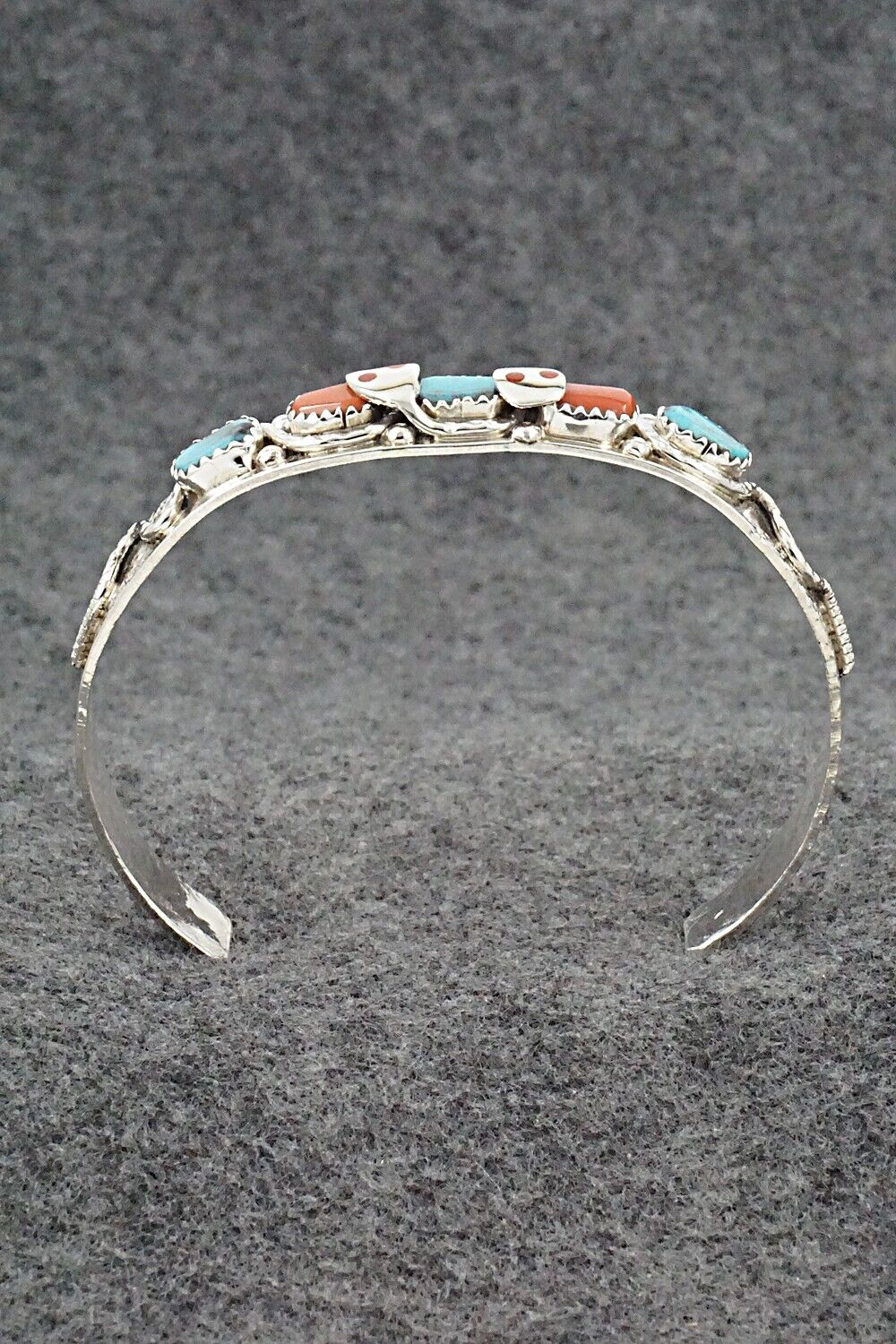 Turquoise, Coral & Sterling Silver Bracelet - Joy Calavaza