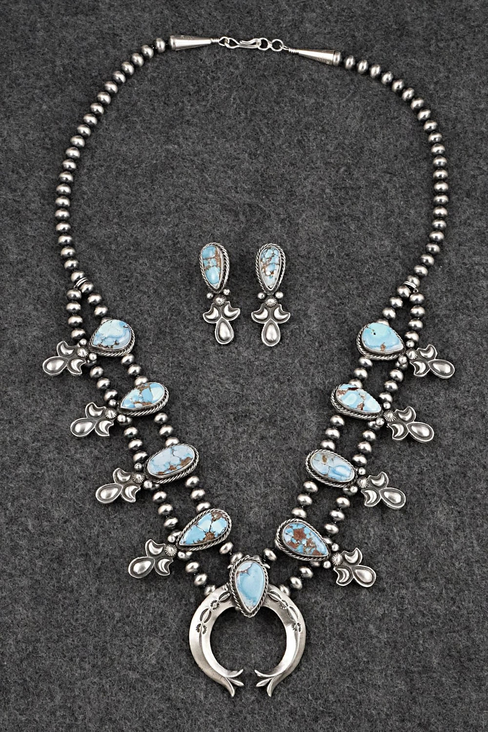 Turquoise & Sterling Silver Squash Blossom Set - Matthew Gordon