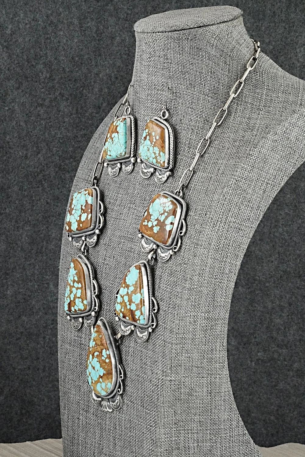 Turquoise & Sterling Silver Necklace and Earrings Set - Paul Livingston