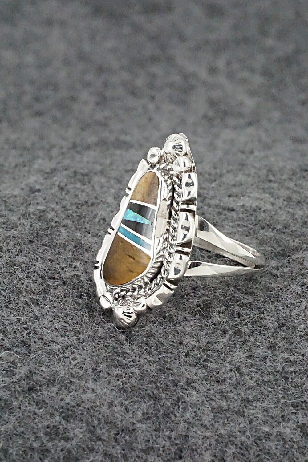 Multi-Stone & Sterling Silver Inlay Ring - James Manygoats - Size 6.25