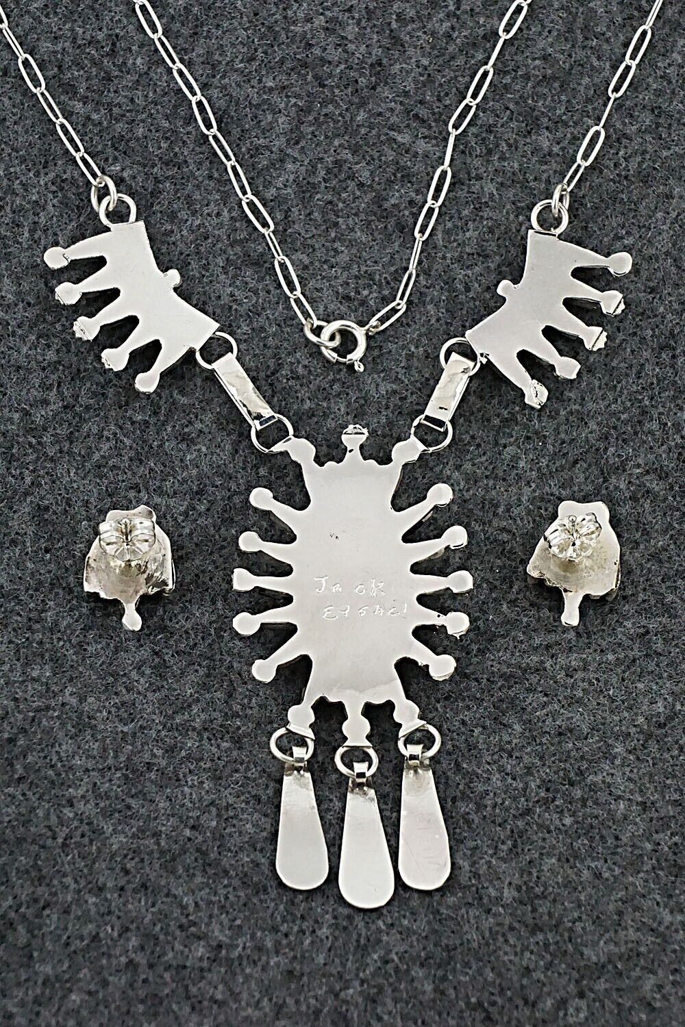 Turquoise & Sterling Silver Necklace and Earrings Set - Jack Etsate