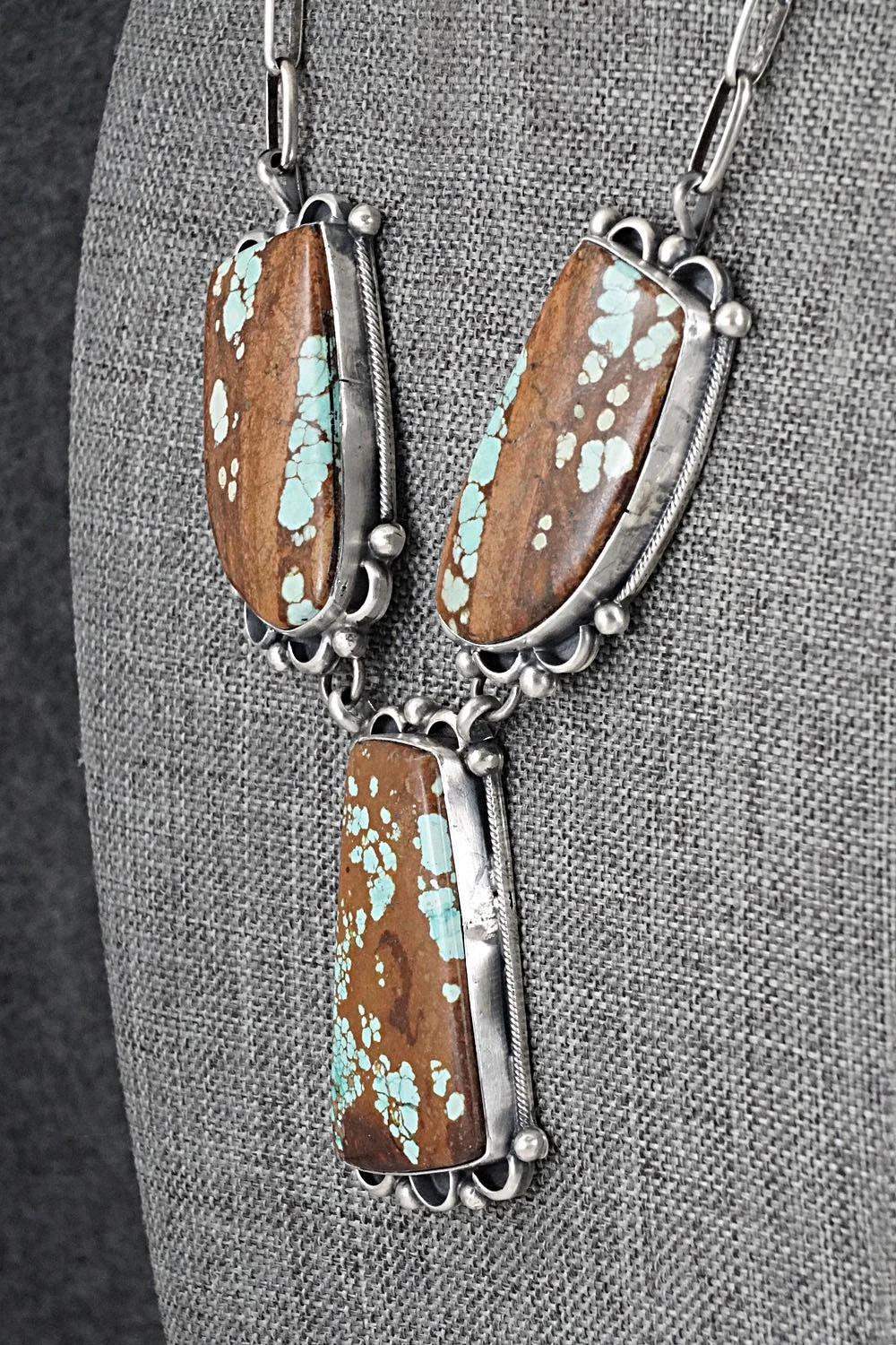 Turquoise & Sterling Silver Necklace and Earrings Set - Bobby Johnson