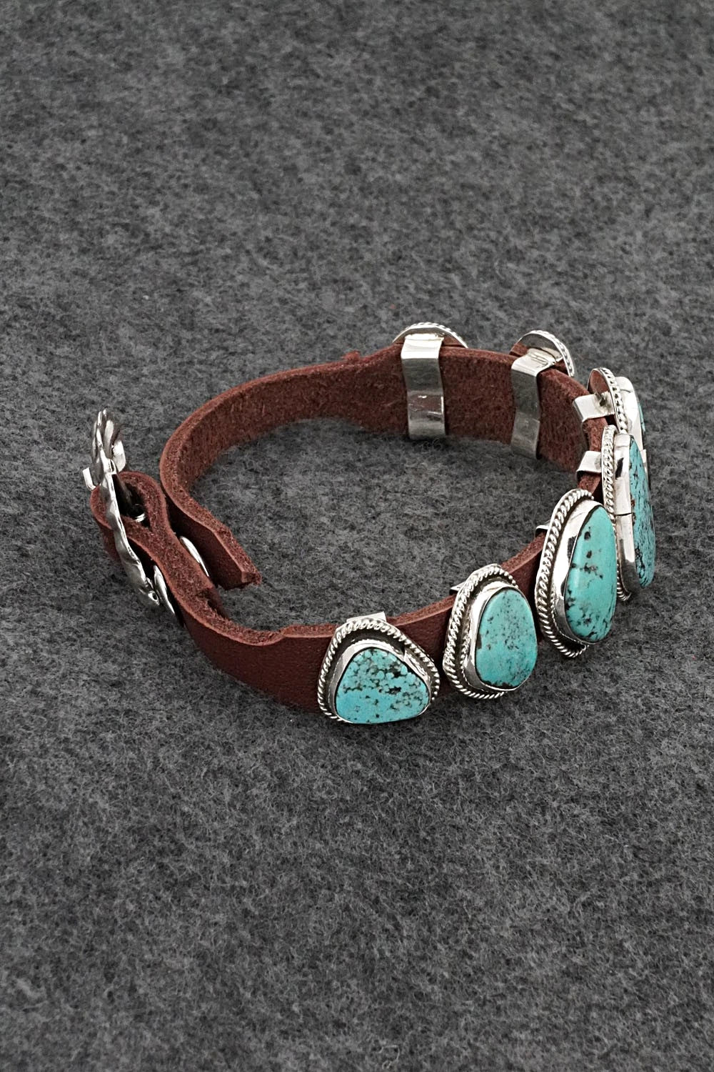 Turquoise, Sterling Silver & Leather Bracelet - Marlene Ramone
