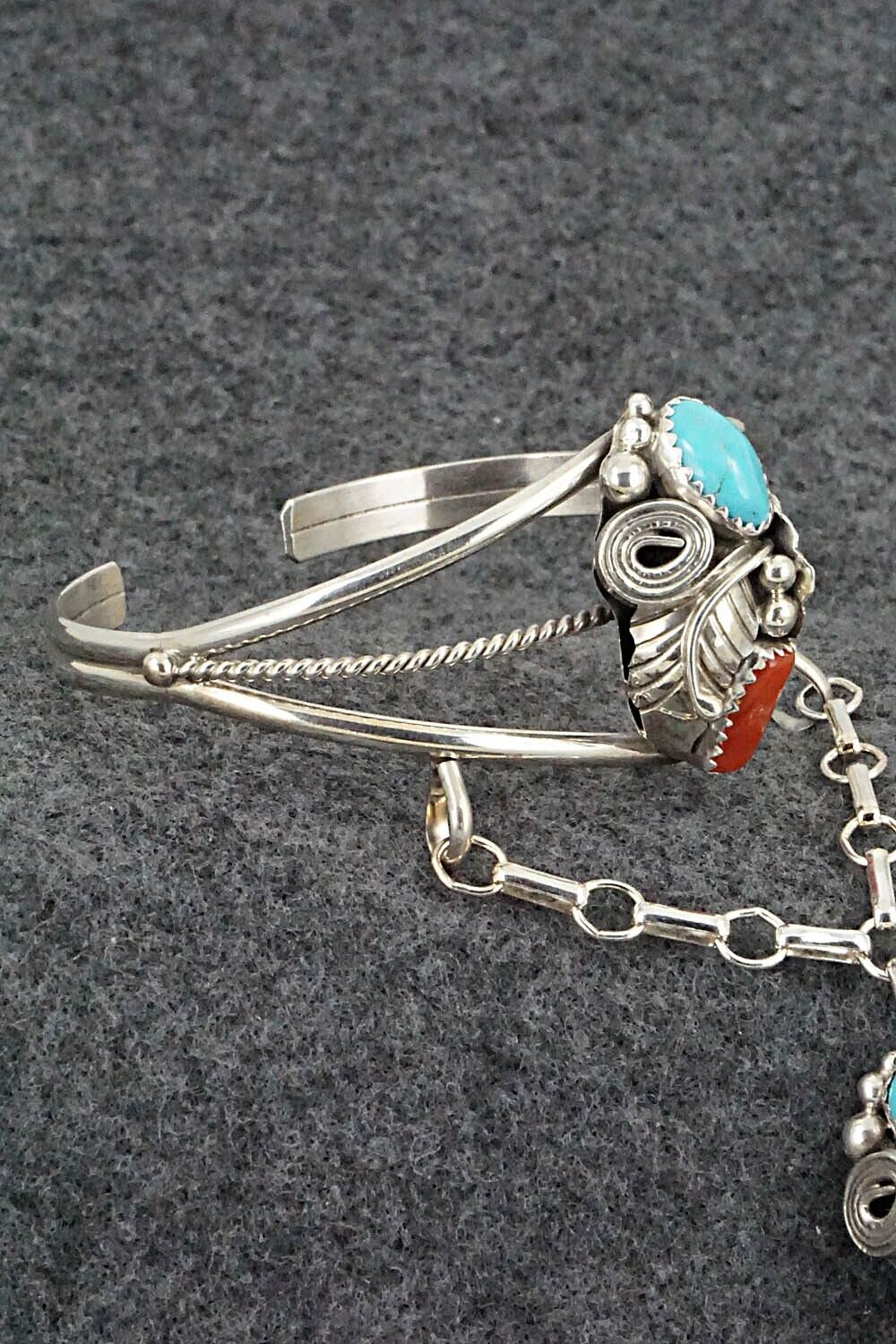 Coral and Turquoise Bracelet & Ring - Max Calladitto - Size 7.5 (Adj.)