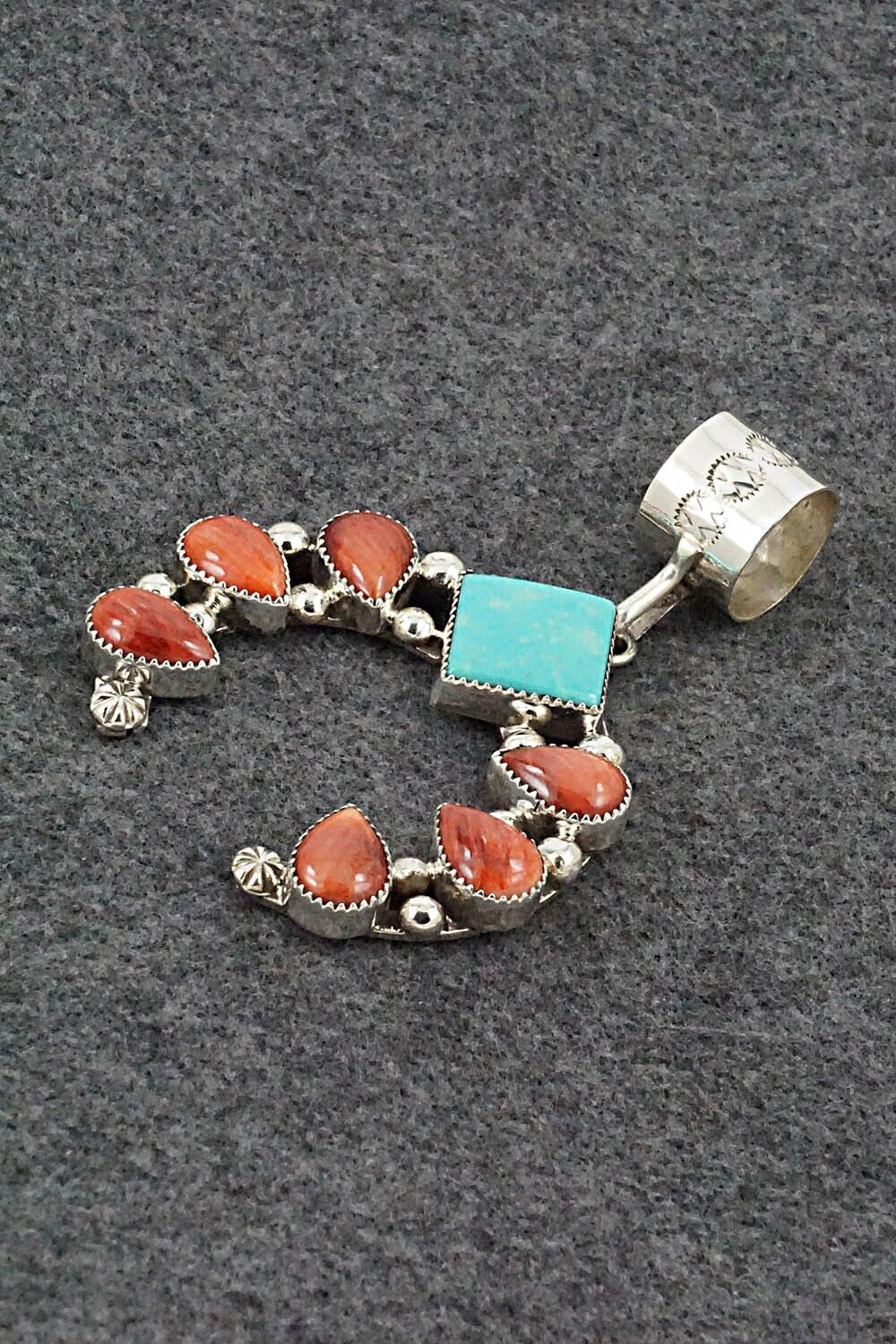 Turquoise, Spiny Oyster & Sterling Silver Pendant - Sandra Parkett