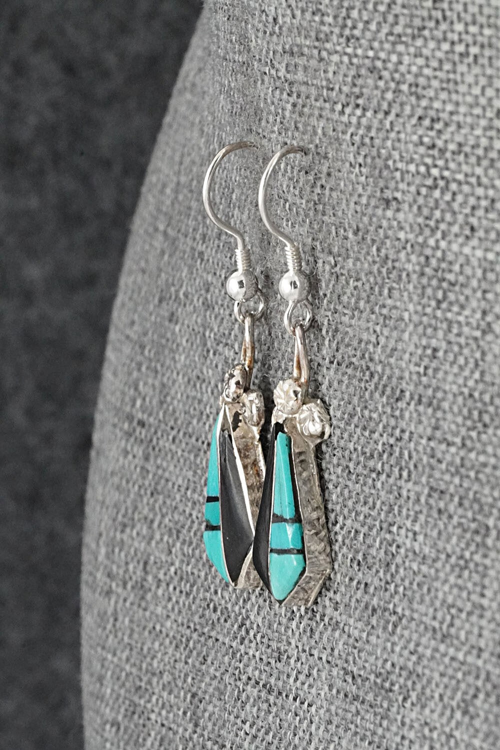 Turquoise, Onyx Inlay & Sterling Silver Earrings - Ola Eriacho