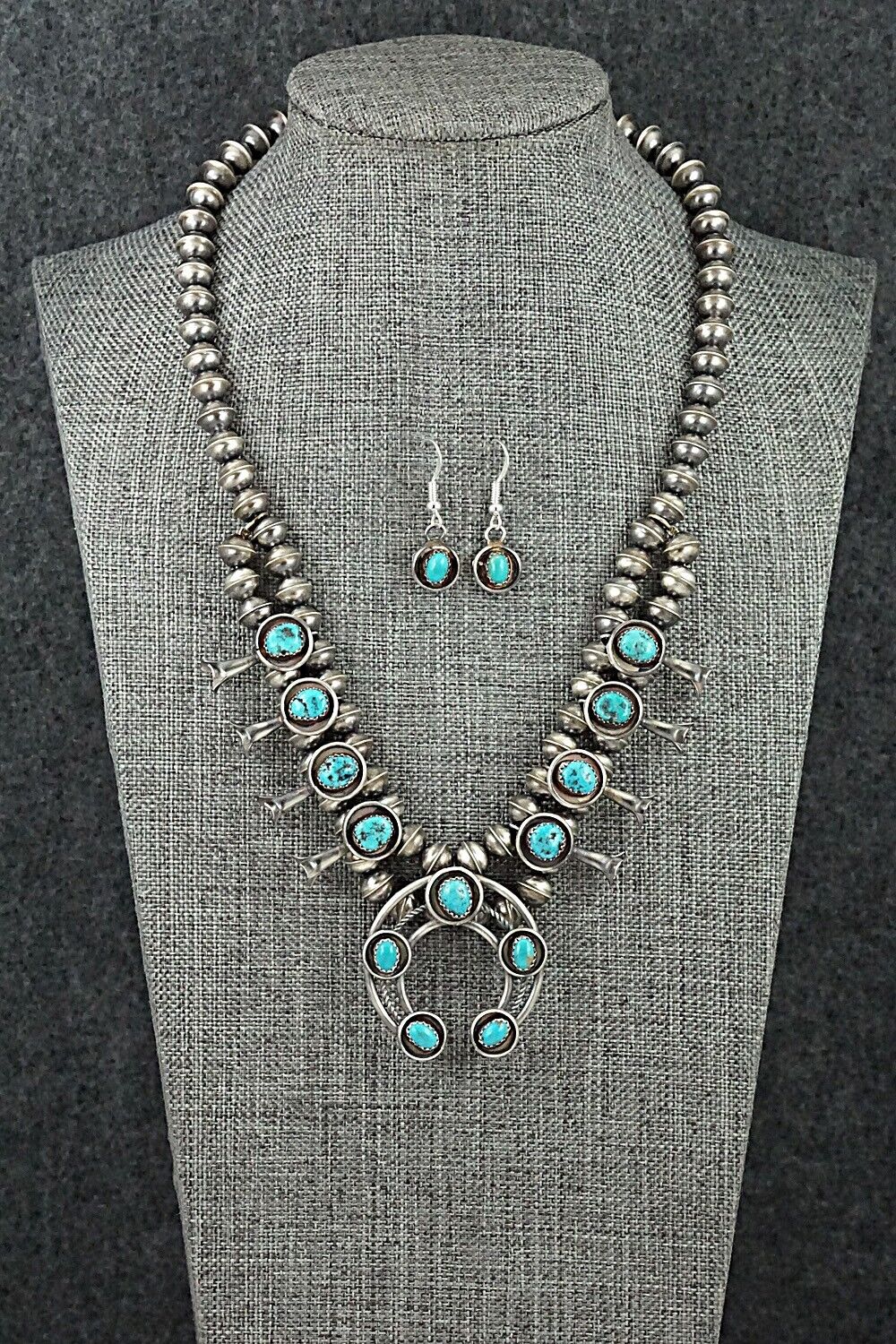 Turquoise & Sterling Silver Mini Squash Blossom Set - Phil Garcia
