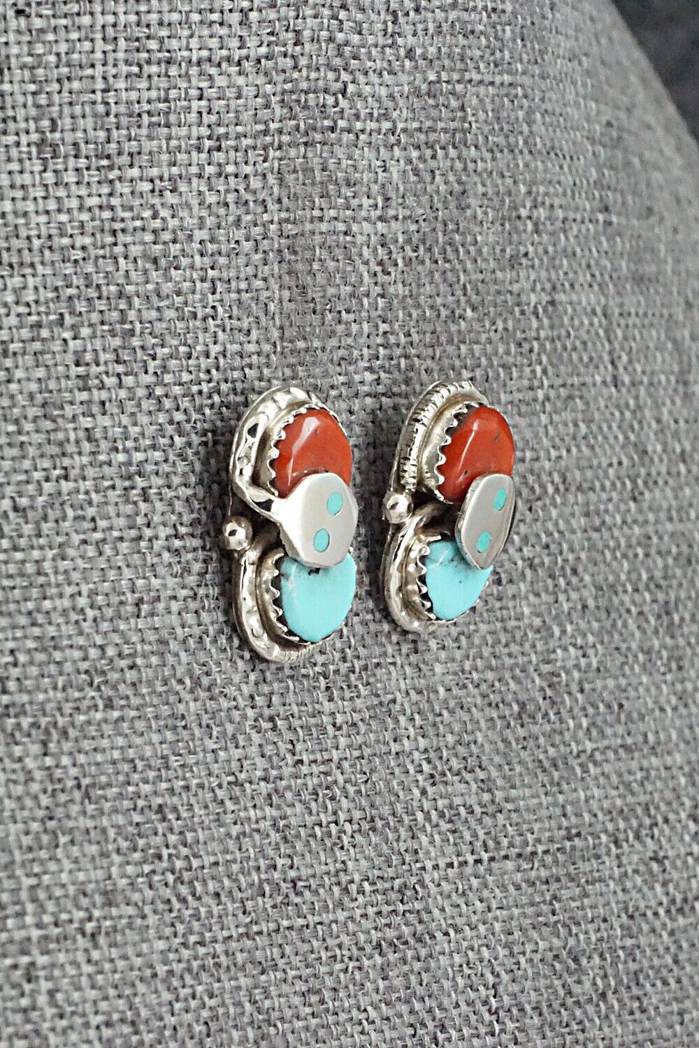 Turquoise, Coral & Sterling Silver Earrings - Joy Calavaza