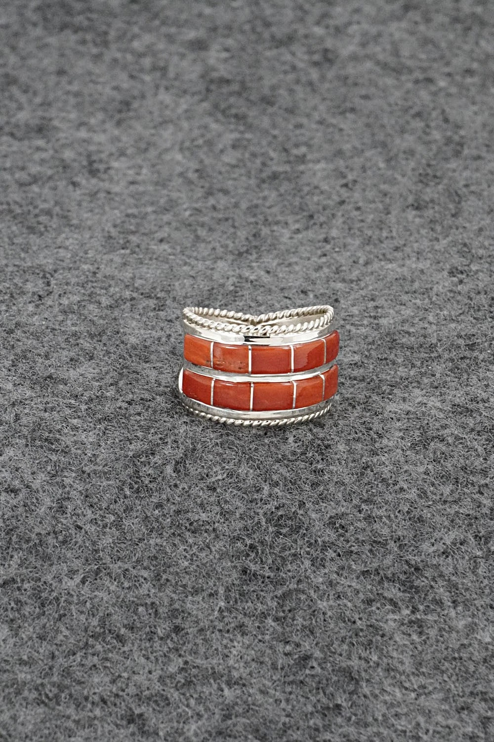 Coral and Sterling Silver Ring - Bruce Johnson - Size 6