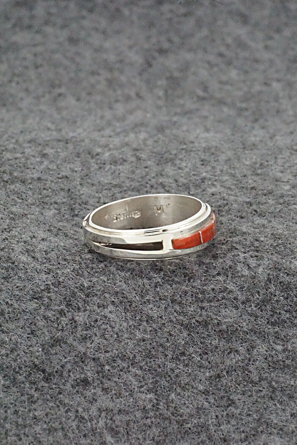 Coral & Sterling Silver Inlay Ring - Wilbert Muskett Jr. - Size 9