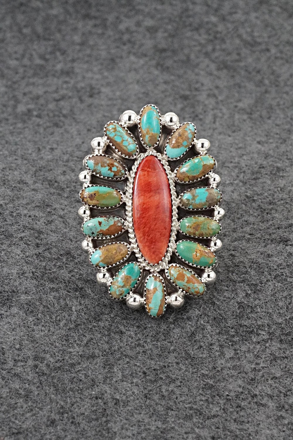 Turquoise, Spiny Oyster & Sterling Silver Ring - Anthony Brown - Size 11