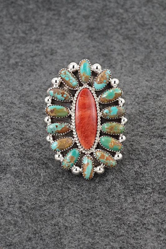 Turquoise, Spiny Oyster & Sterling Silver Ring - Anthony Brown - Size 11