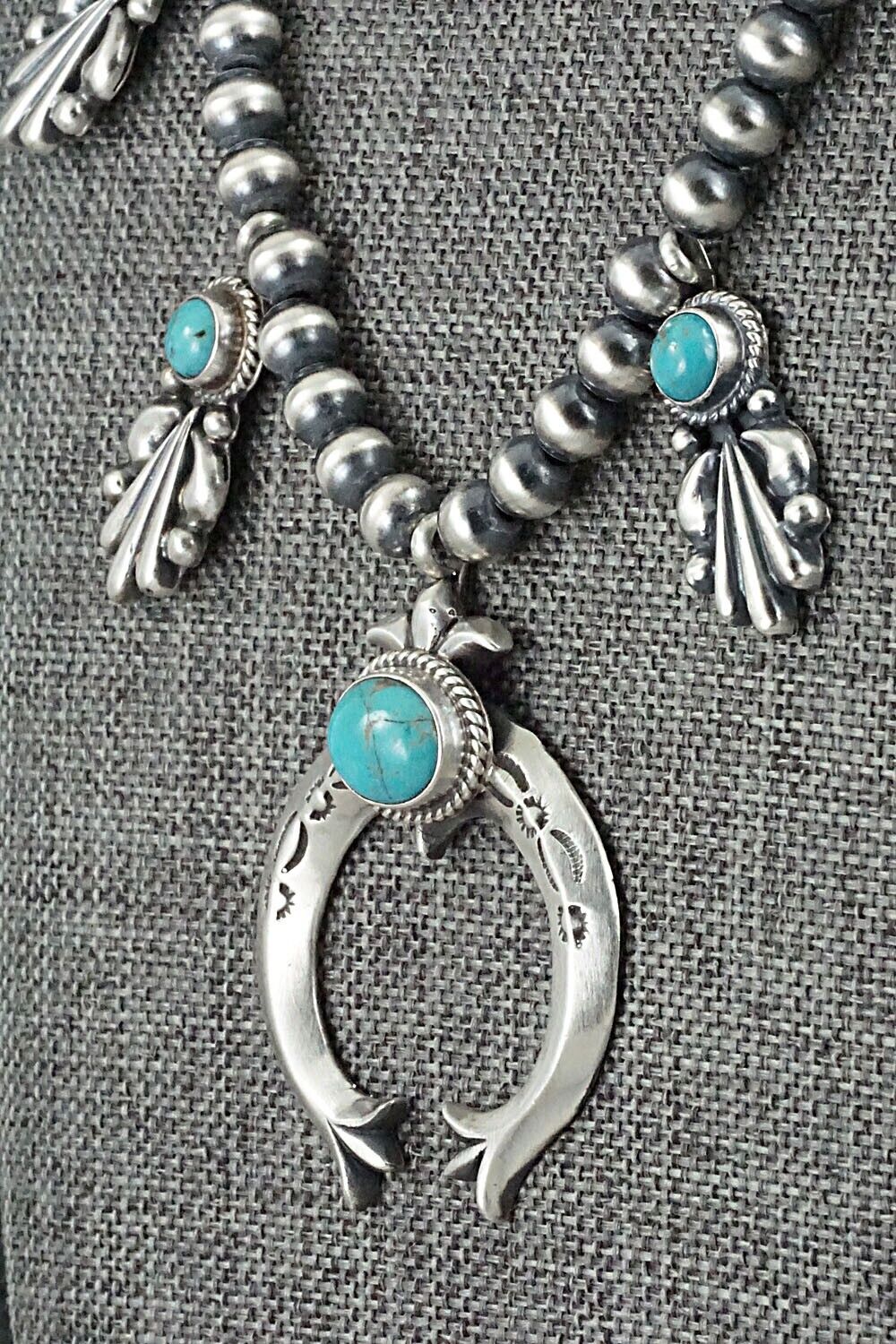 Turquoise & Sterling Silver Squash Blossom Necklace - Bobby Platero