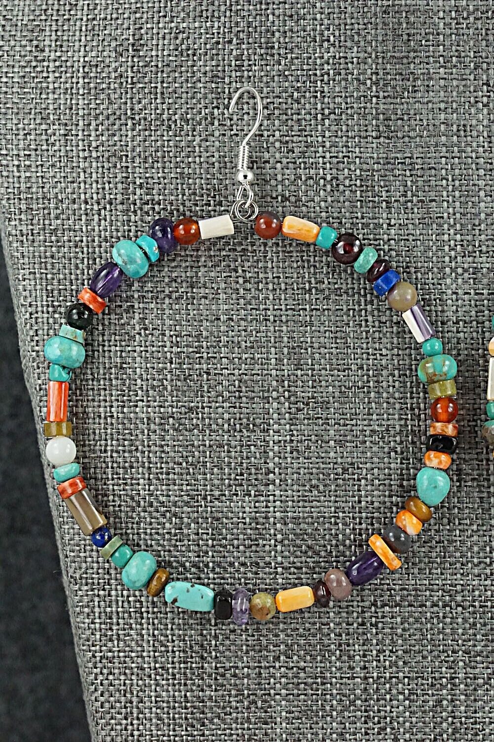 Multi Stone & Sterling Silver Hoop Earrings - Helen Tsosie