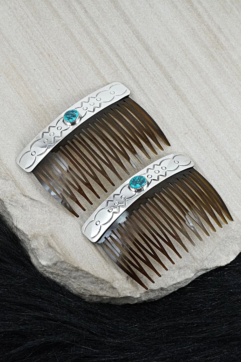 Turquoise & Sterling Silver Hair Combs - Jolene Begay