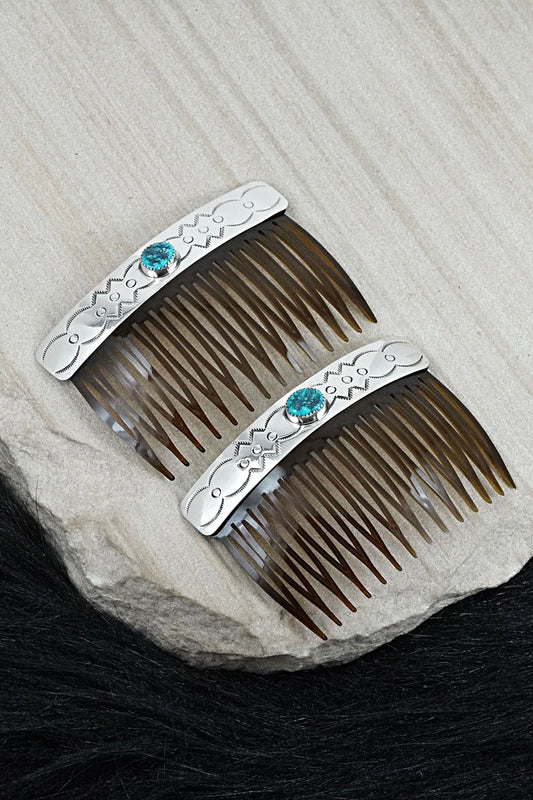 Turquoise & Sterling Silver Hair Combs - Jolene Begay