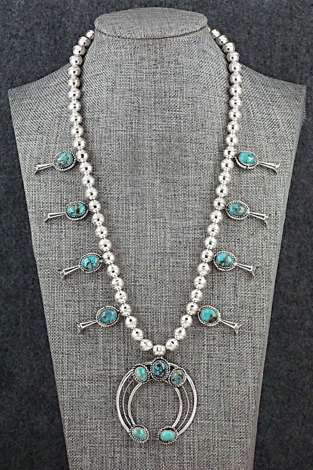 Turquoise & Sterling Silver Squash Blossom Necklace - Phil Garcia