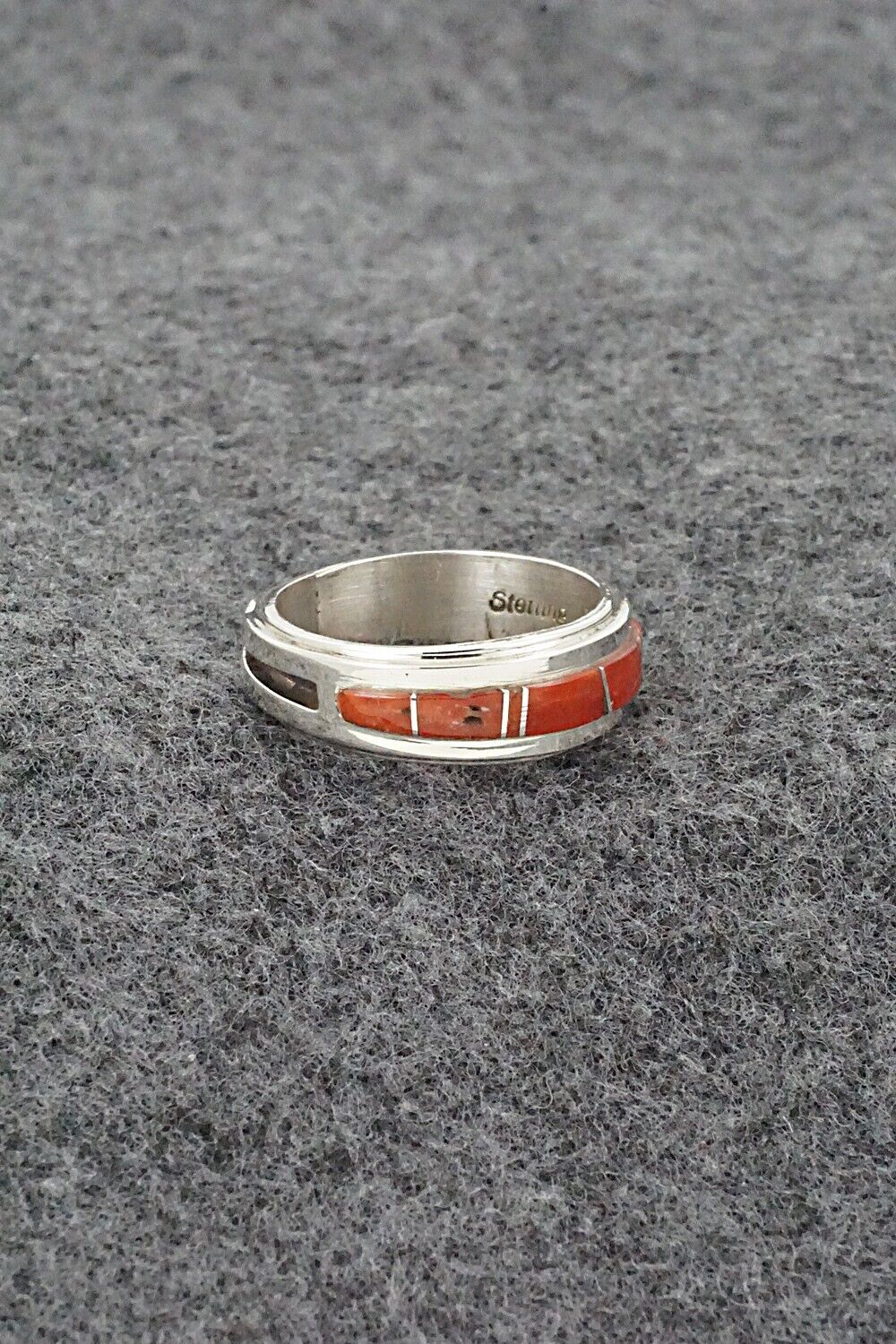 Coral & Sterling Silver Inlay Ring - Wilbert Muskett Jr. - Size 7