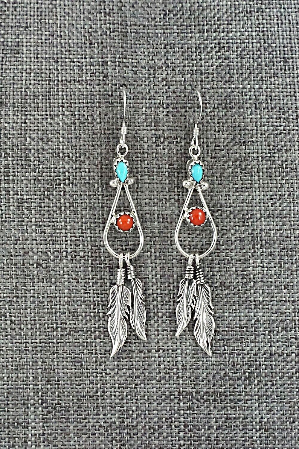 Turquoise, Coral & Sterling Silver Earrings - Annie Spencer