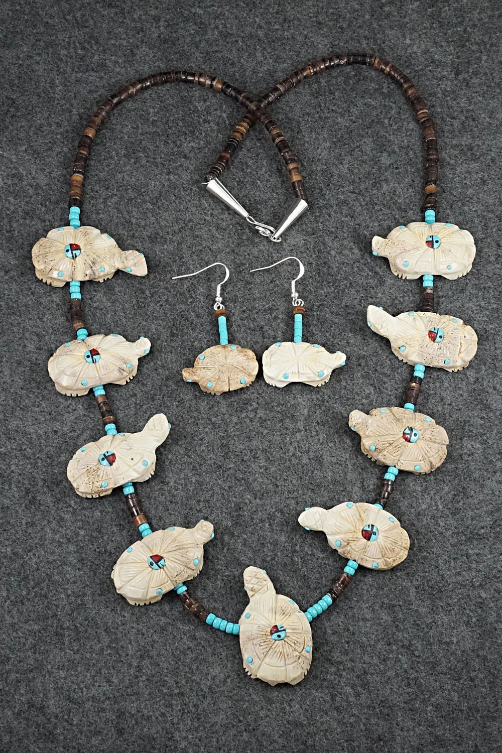 Multi-Stone Turtle Fetish & Sterling Silver Necklace Set - Dannette Laate