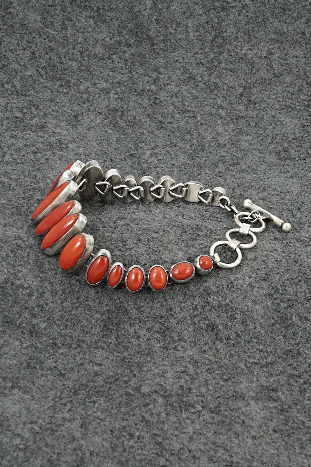 Coral & Sterling Silver Link Bracelet - Loretta Delgarito